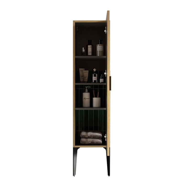 Striped Matt Black Bathroom Side Cabinet, Freestanding Storage Cabinet for Modern Bathroom