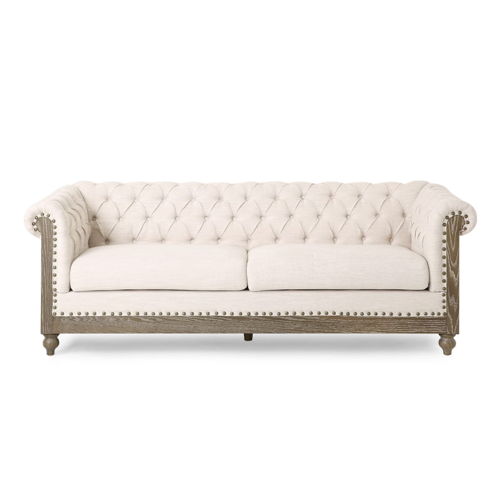 Chesterfield 3 Seater Sofa with Rolled Arms, Tufted Button Deep Seat Sofa, Comfy Straight-Row Sofa with Wooden Legs