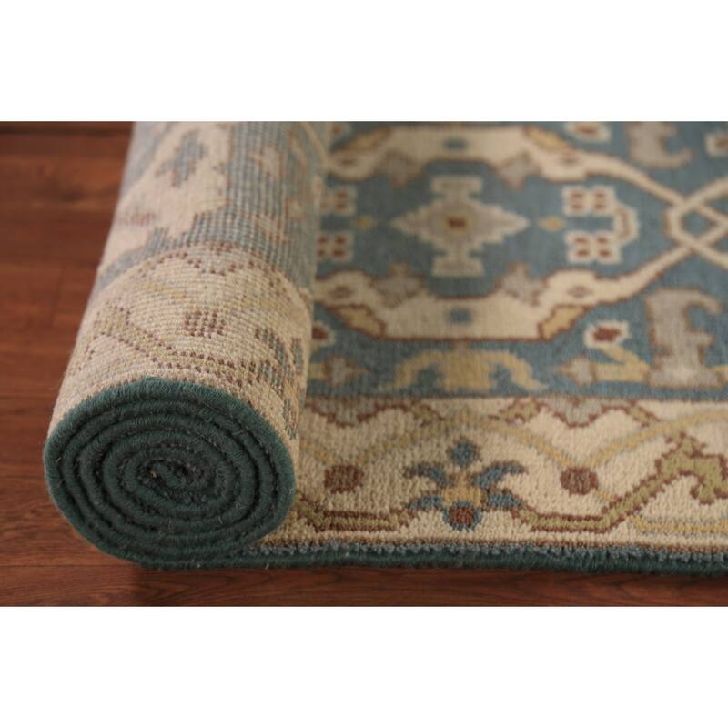 Light Blue Oushak Indian Runner Rug Handmade Wool Carpet - 2'7" x 10'2"