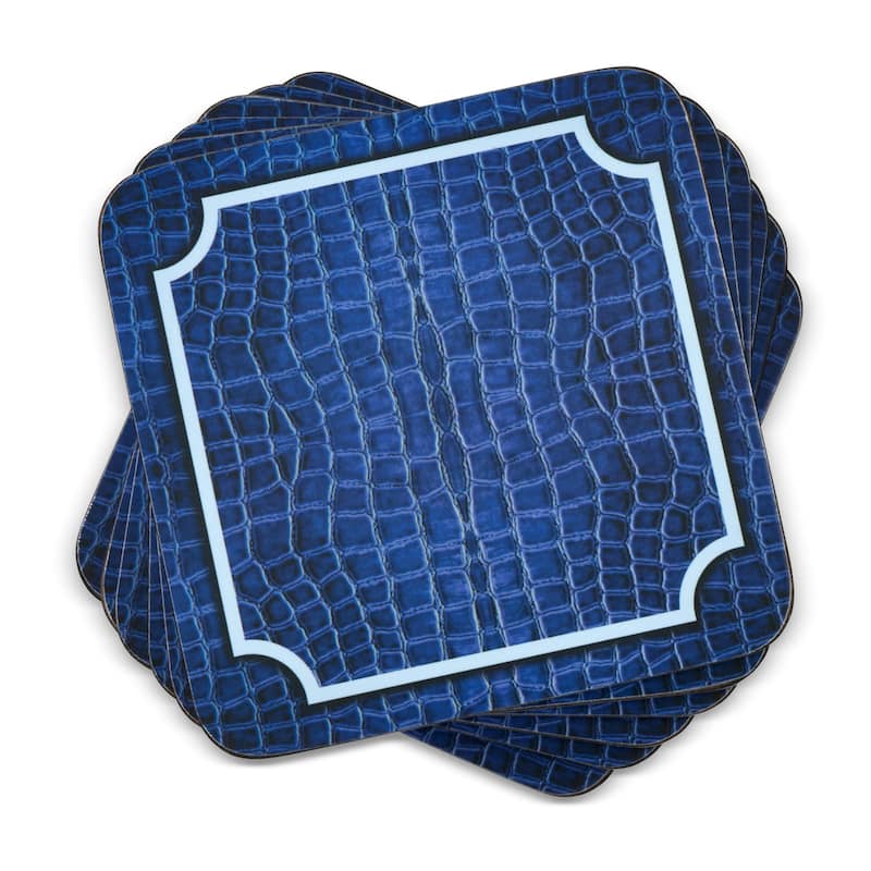 Pimpernel Set of 6 Blue Croc Leather Collection Coasters - 4 Inch - 4 Inch