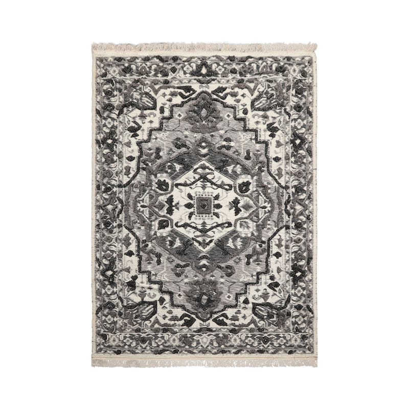 LoomBloom White Traditional Kilim Wool Hand Woven Oriental Area Rug - 5' 3'' x 7' 7''