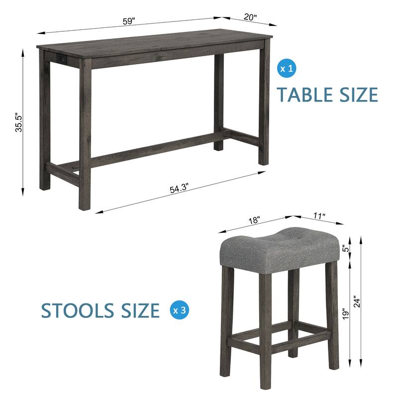 4 Piece Bar Table Set With Power Outlet