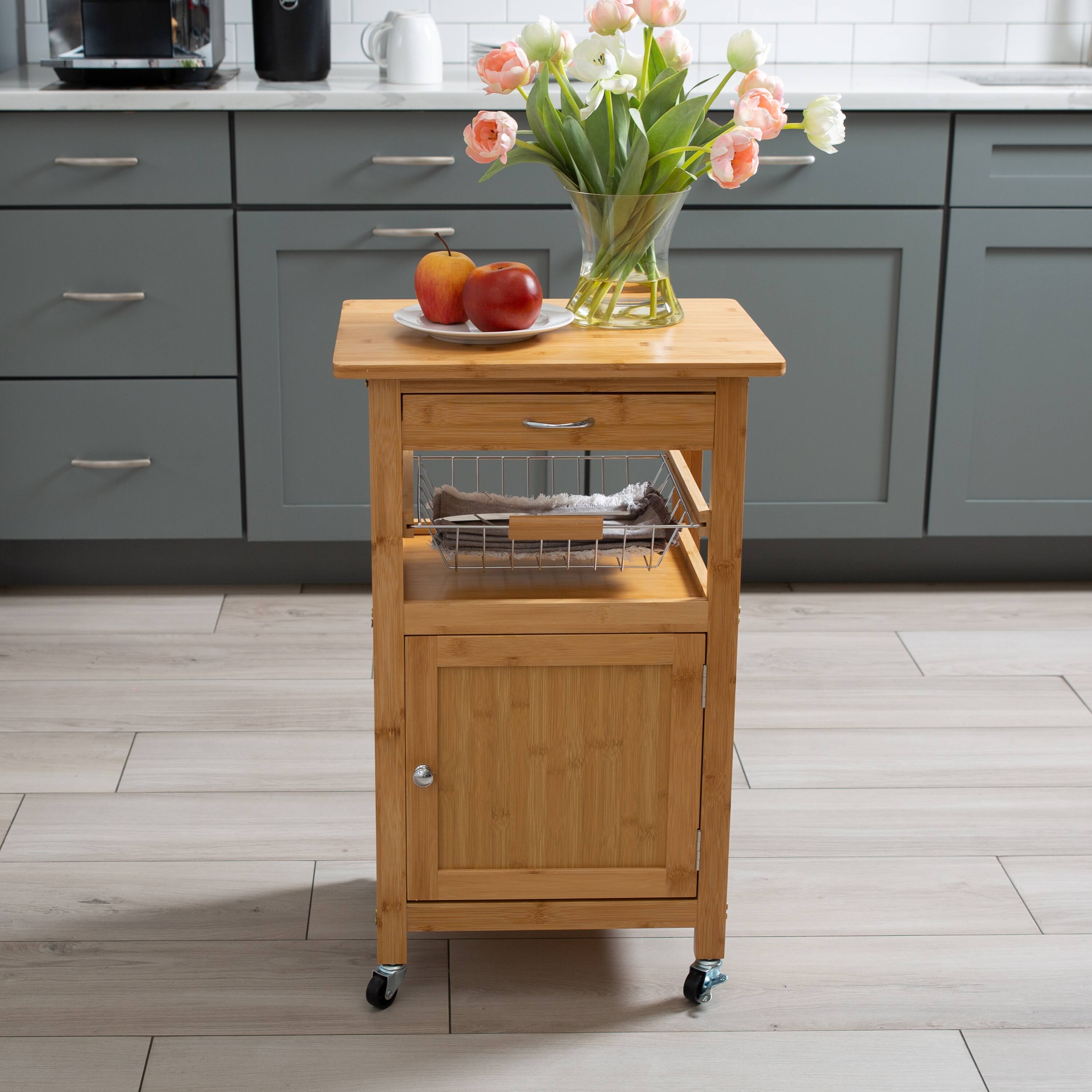Organize It All Lohas Bamboo Rolling Kitchen Cart 18.50 x 14.50 x 30.