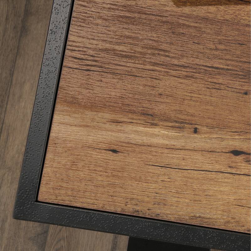 Engineered Wood Industrial L-Shaped Desk with 2 Drawers and Shelves, Brown