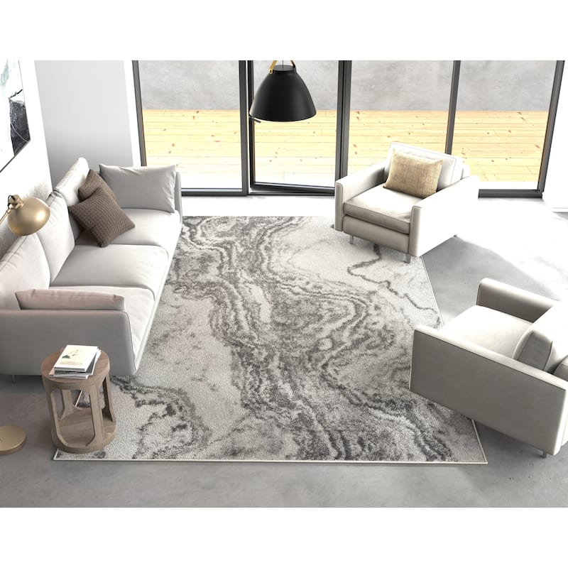 Strick & Bolton Rizzetta Ivory/ Grey Marbled Area Rug