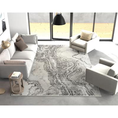 Strick & Bolton Rizzetta Ivory/ Grey Marbled Area Rug