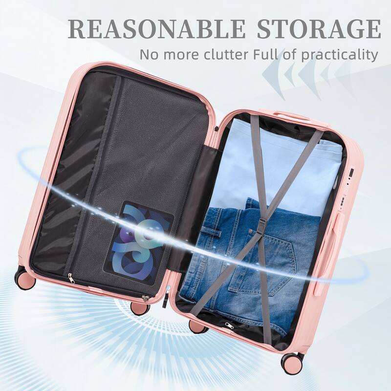 3 PCS 360° Spinner Wheel ABS Luggage with Cup Holder & USB Port