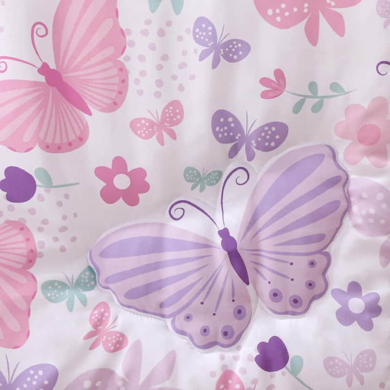 The Peanutshell Pink and Purple Butterfly Song Crib Bedding Set for Baby Girls, 3 Piece Nursery Set