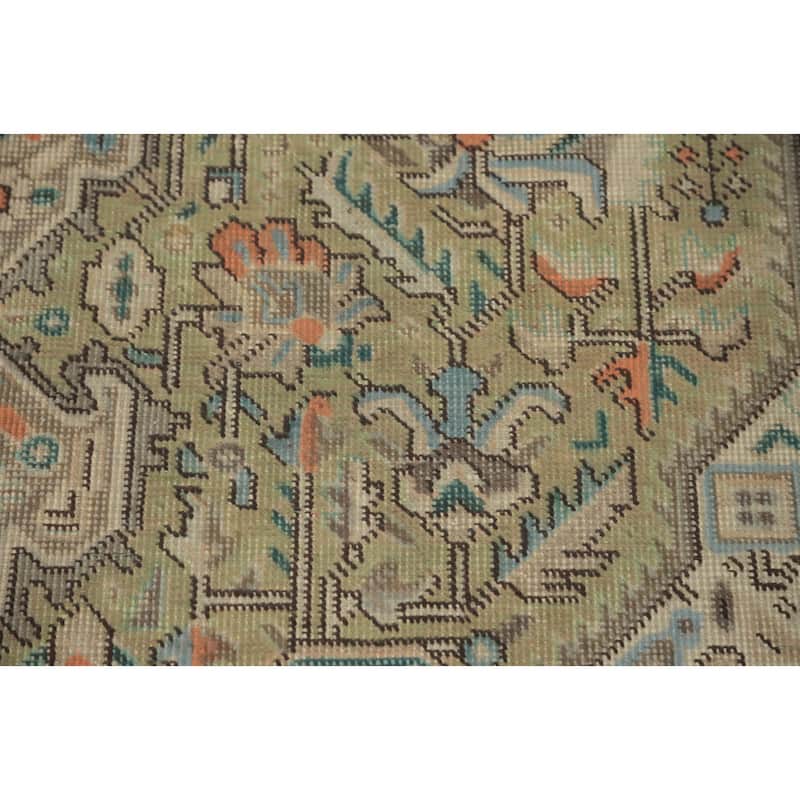 Hand Knotted Oriental 100% Wool Carpet Traditional Medallion Green Tabriz Area Rug - 9' 4'' X 6' 4''