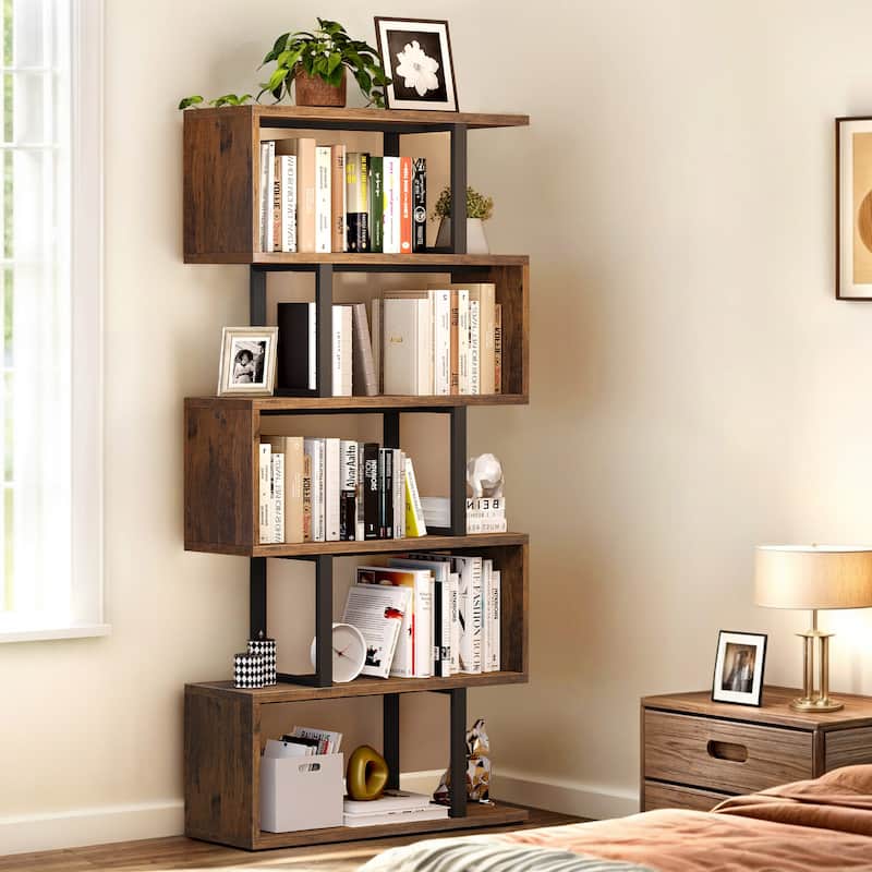 Moasis 5 Tiers S-Shaped Bookshelf Storage Display Bookcase Decor Z-Shelf