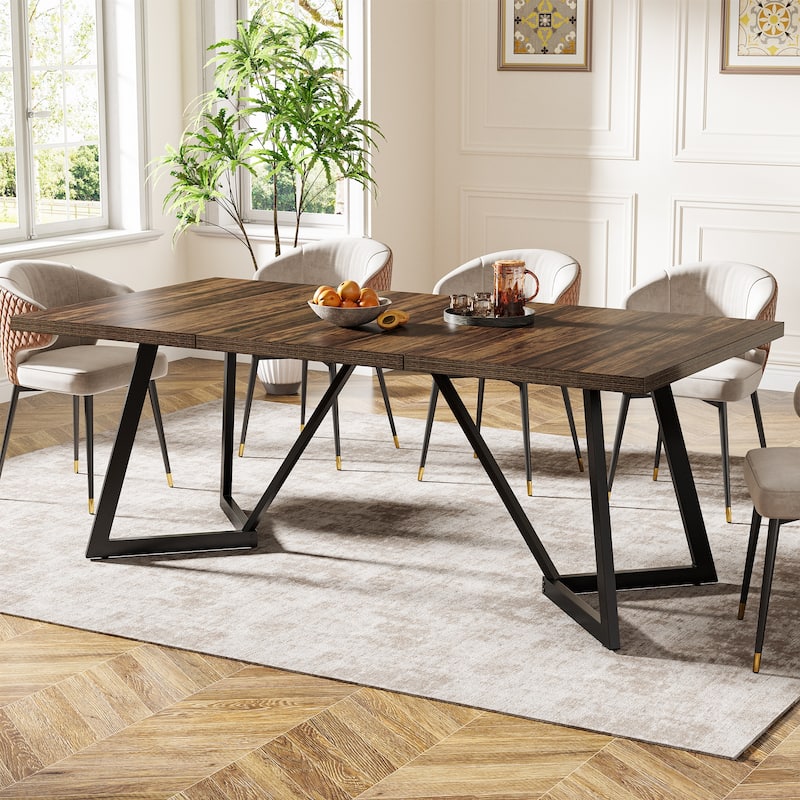 70.86-Inch Large Dining Table for 6-8, Modern Dining Room Table - Black Brown