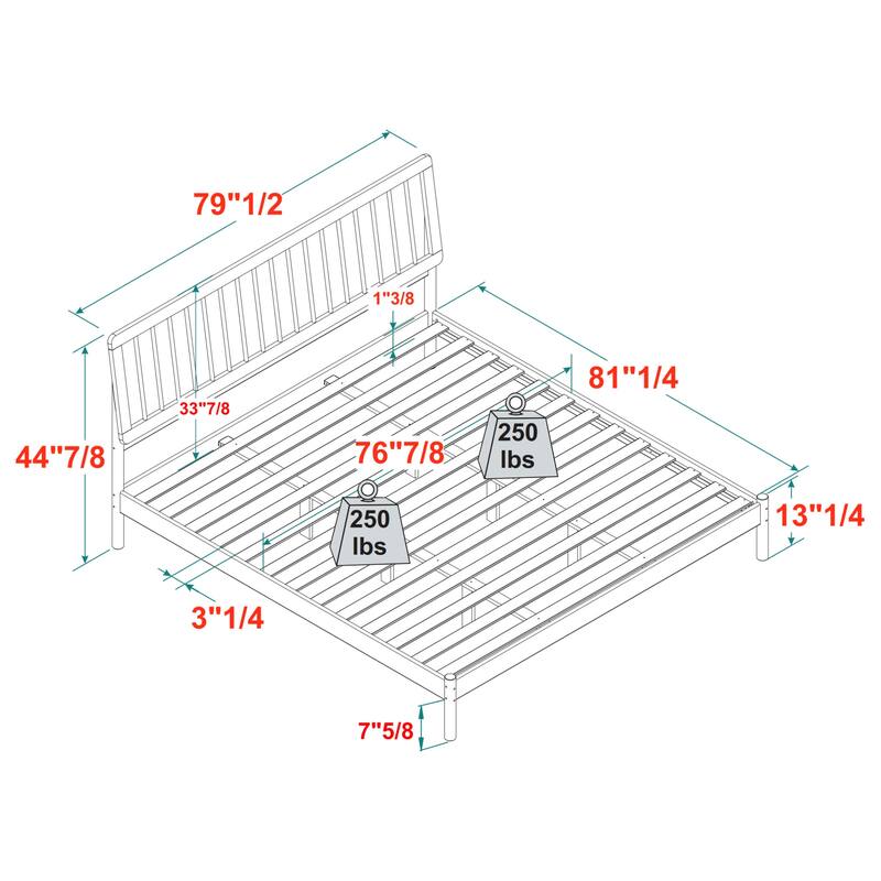 Solid Wood King Size Bed Frame with Mid-Century Modern Style and Slat-Back Design - Easy Assembly