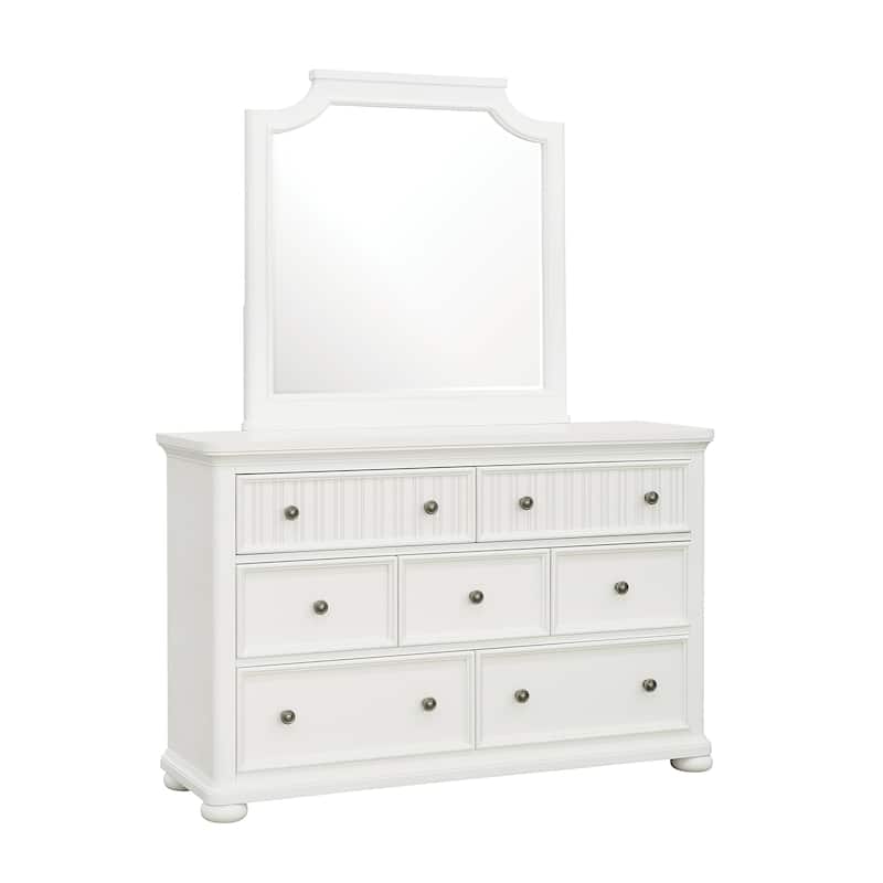 Savannah Beveled Dresser Mirror - White Finish - 1.89"W x 37.76"H x 37.8"D