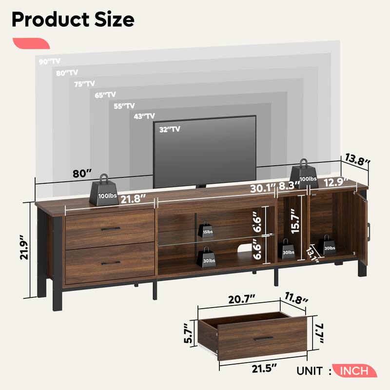 Modern TV Stands for 75/ 80/ 85 inch TV with 2 Drawers 80 inches On