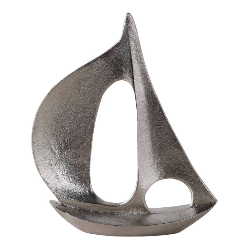 Metal Modern Coastal Sailboat Sculpture Decorative Accent - 13" Silver - 11" x 3" x 13.25"