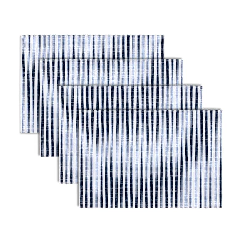 Striped Dining Placemats - 16" - Blue and White - Set of 4