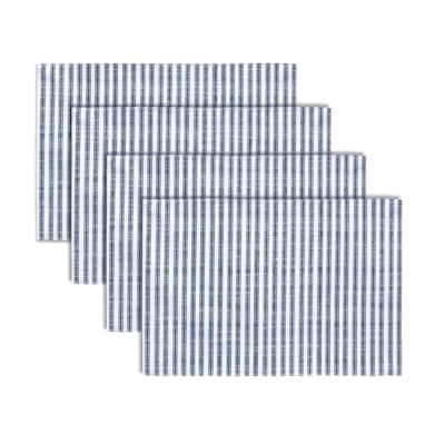 Striped Dining Placemats - 16" - Blue and White - Set of 4