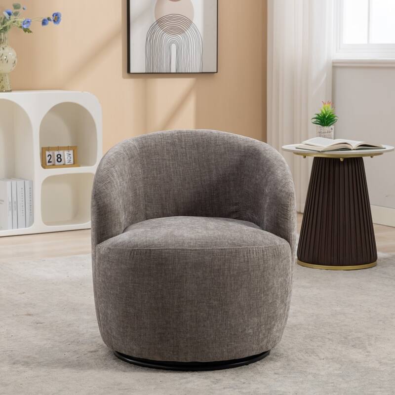 Chenille Fabric Swivel Accent Barrel Armchair with Coating Metal Ring