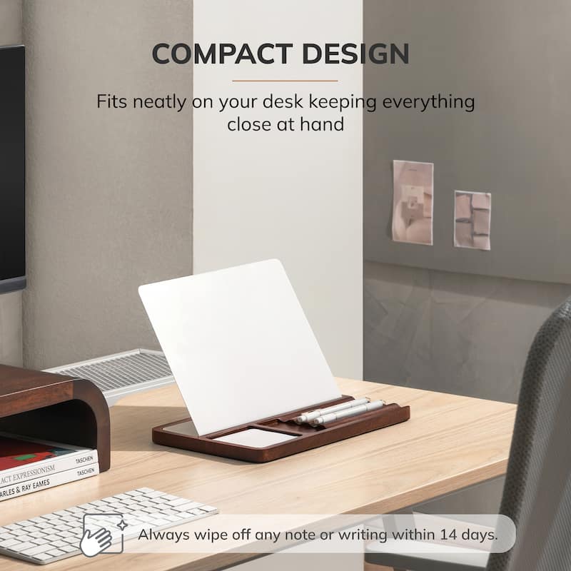 Jani Wooden Desk Organizer with Magnetic Whiteboard - Solid Wood, Hidden Storage & Anti-Skid Base for Home, Office & Workspaces