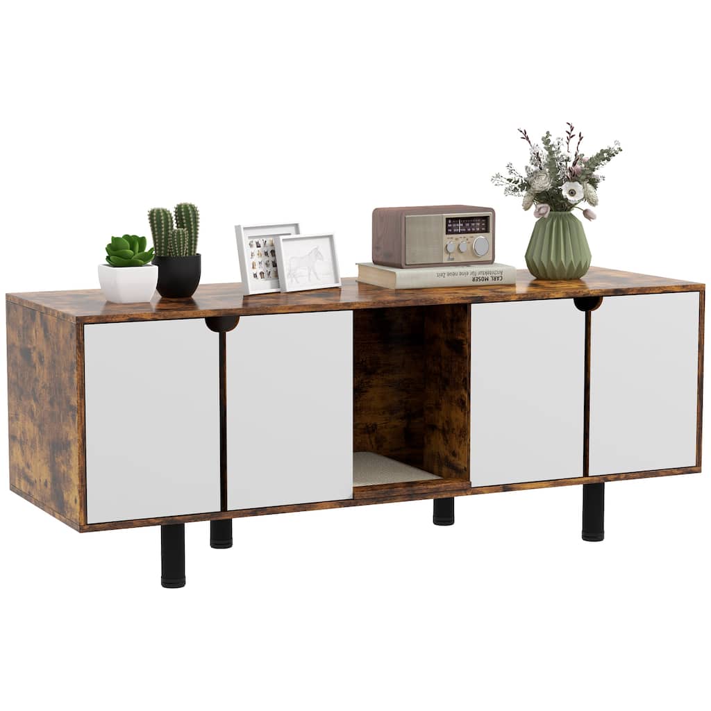 Litter Box Furniture TV Stand with 2 Cabinets