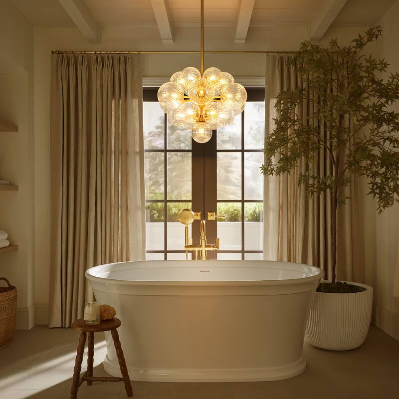 19-Light Brass Modern Glass Globe Bubble Chandelier Dining Room Light with Creative Grape Shape