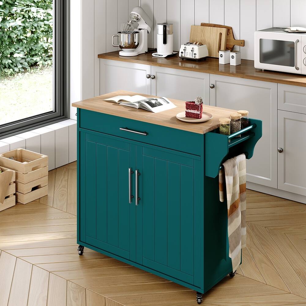 Rolling Kitchen Island with Storage Cabinet