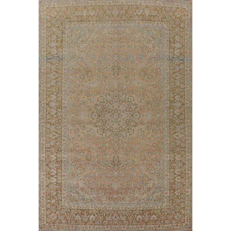 Distressed Kashan Persian Vintage Rug Handmade Wool Carpet - 9'6"x 13'4"