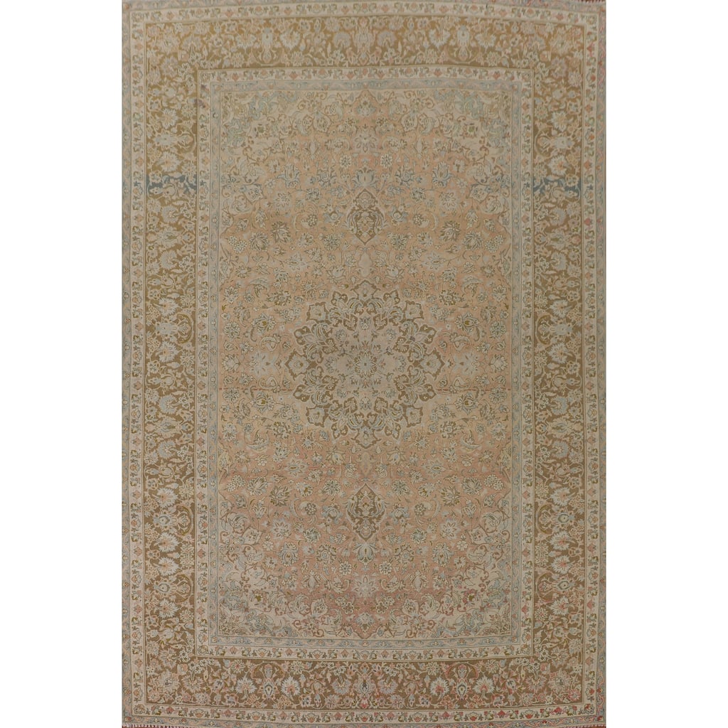 Distressed Kashan Persian Vintage Rug Handmade Wool Carpet - 9'6"x 13'4"