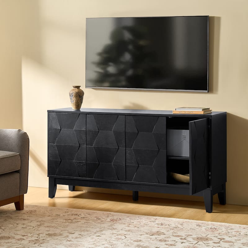 Silakan Mid-Century Modern 4-Door Large Storage Sideboard with Solid Wood Legs by HULALA HOME