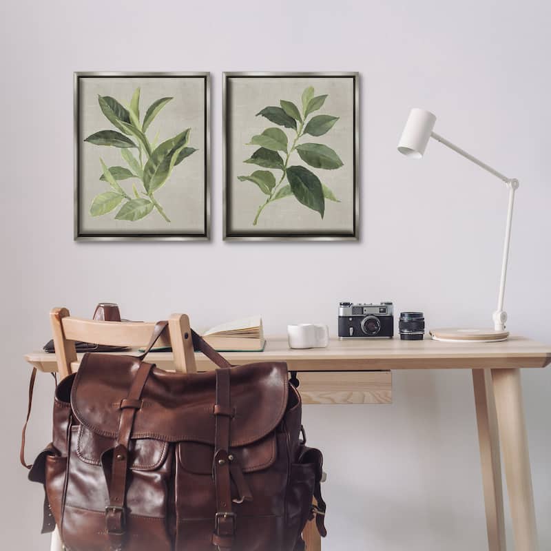 Stupell Green Tea & Coffee Plant Leaves Framed Floater Canvas Wall Art Design By Lanie Loreth (Set of 2)