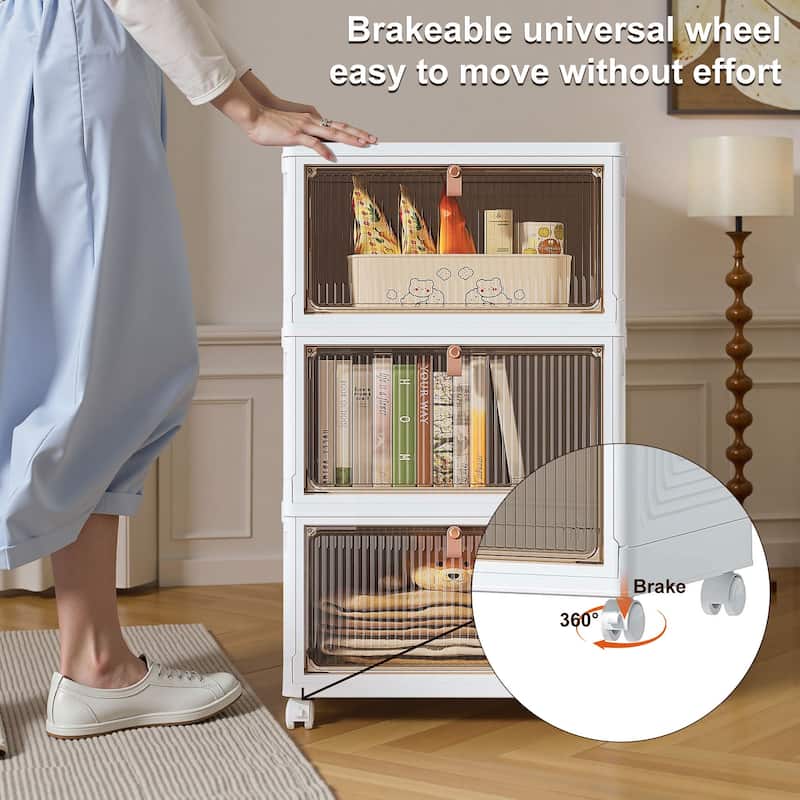 Javlergo 3 Tier Bathroom Storage Cabinet Storage Bins with Lid Stackable Storage Boxes Foldable Storage Organizers