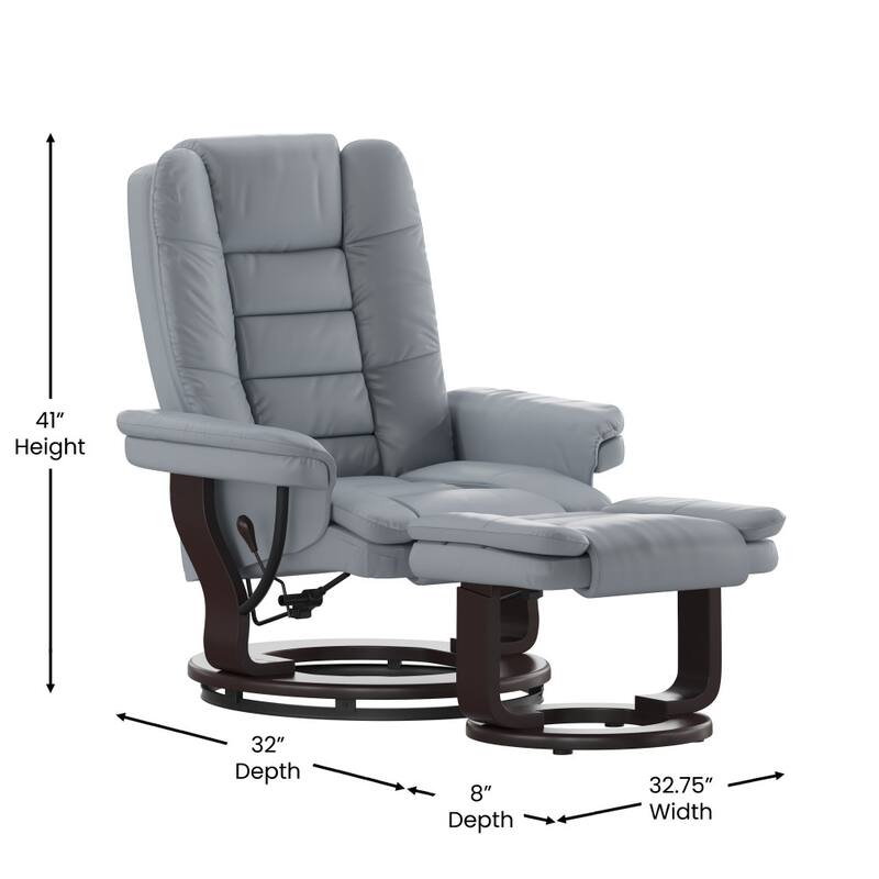 Contemporary LeatherSoft Recliner with Horizontal Stitching and Ottoman