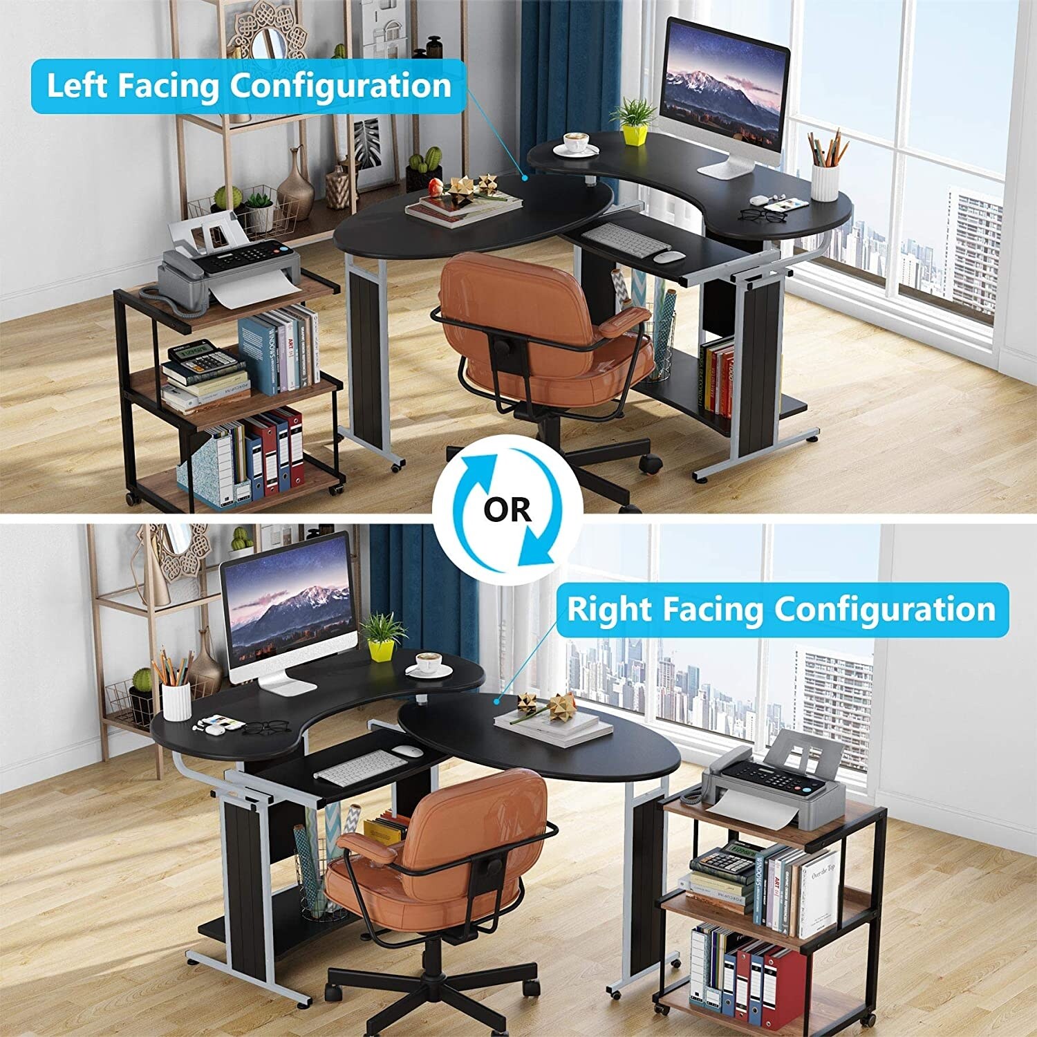 Brown/ Black Rotating L-Shaped Computer Desk, Corner Home Office Desk with  Storage Shelf - Bed Bath & Beyond - 33503792