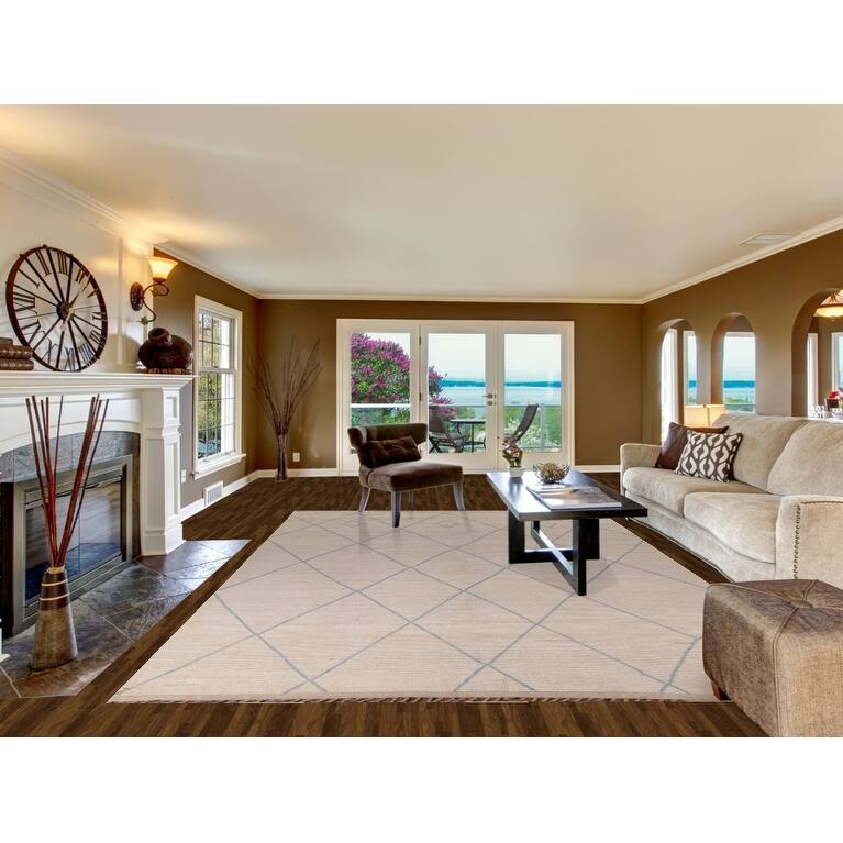 All-Over Trellis Moroccan Large Area Rug Handmade Wool Carpet - 8'10" x 13'7"