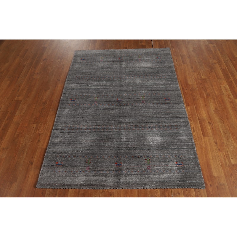 Hand Knotted Oriental 100% Wool Carpet Tribal Tribal Greys & Charcoal Gabbeh Area Rug - 5' 9'' X 4' 1''