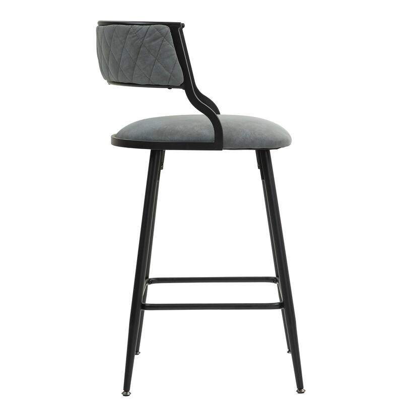 Counter Height Bar Stools Set of 2, Upholstered Bar Stools with Footrest, Kitchen Island Chairs with Curved Back and Metal Legs