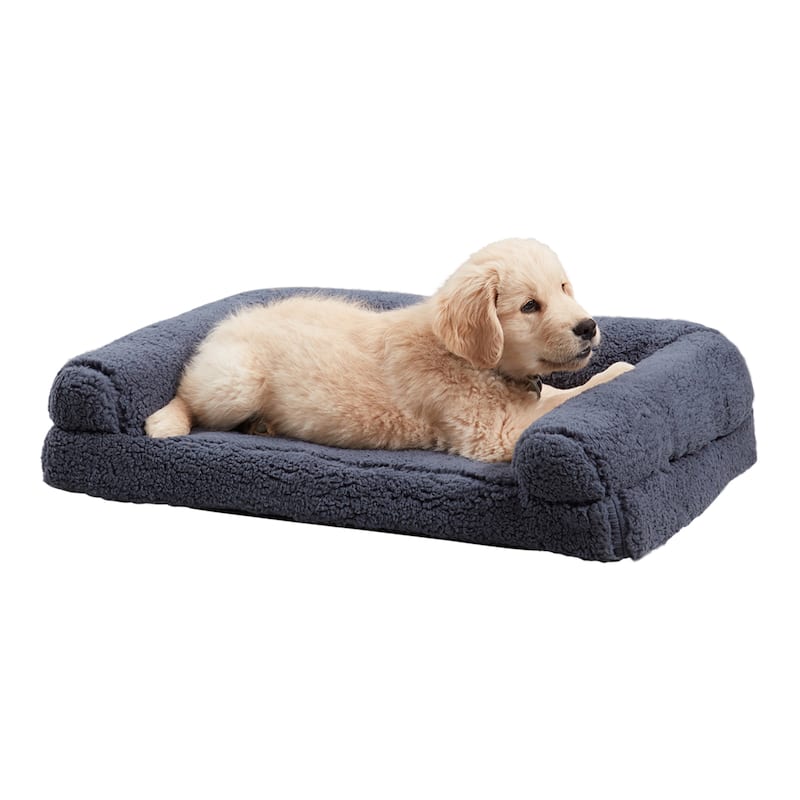 Millie Sherpa Sofa Style Dog Bed - Blue Steel - Medium (29"x20")