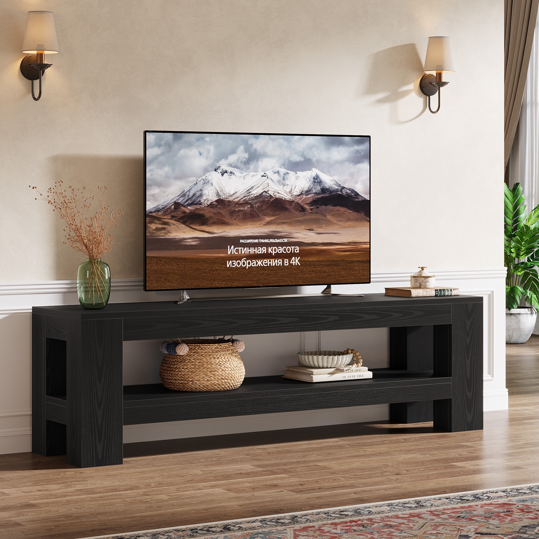 59" TV Stand for 55/60/65/75-Inch TVs, Rustic Media TV Console