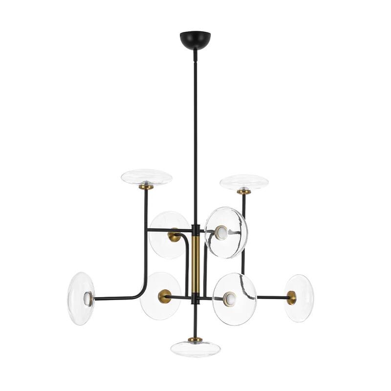 Mid Century 9-Light Disc Glass Dimmable LED Sputnik Chandelier - N/A