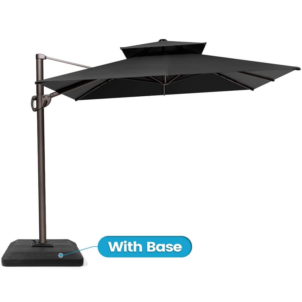 9 x 12 ft Outdoor Double Top Patio Cantilever Umbrella with 4-Piece Umbrella Base
