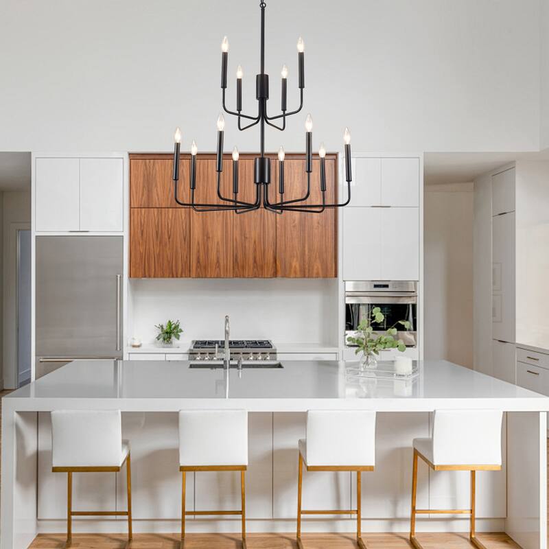 2-Tier Candle Style Chandelier Farmhouse Light Fixture for Living Room Kitchen Island Bedroom Entryway - N/A