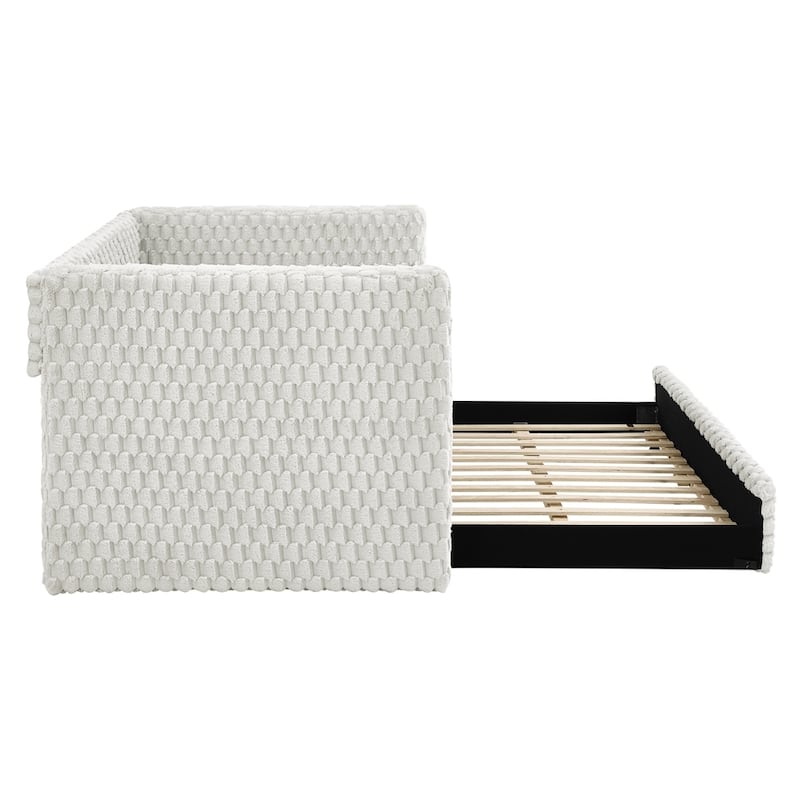 Upholstered Corduroy Fabric Twin Size Sofa Daybed