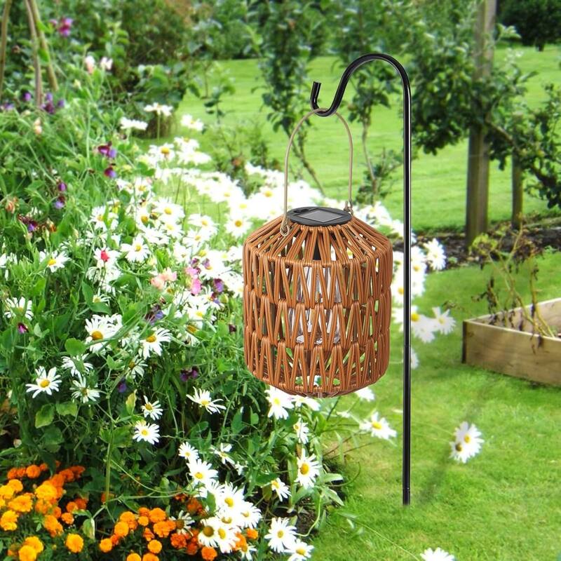 2 Pack Solar Lanterns Outdoor Waterproof, Rattan Solar Lights for Yard, Outdoor Garden Lights, Hanging Lanterns - Brown