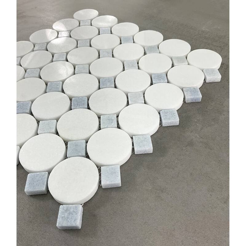 ES STONE - 1 3/4" Thassos White Marble Circle With Dot Mosaic Floor And Wall Tile - Case (10 Sheets)