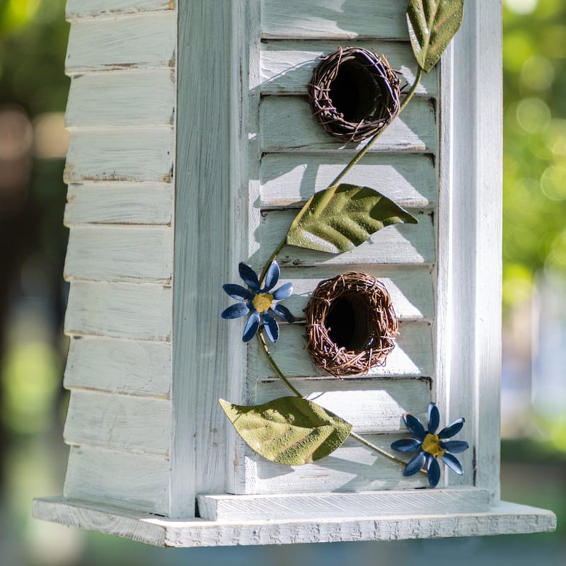 Glitzhome 24.25"H Oversized Washed Blue or White 3-Tiered Solid Wood Villa Decorative Outdoor Garden Birdhouse