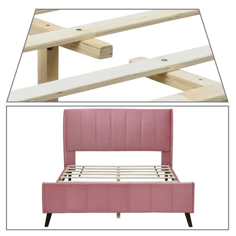 Classic Velvet Upholstered Platform Bed with Centre Support Legs