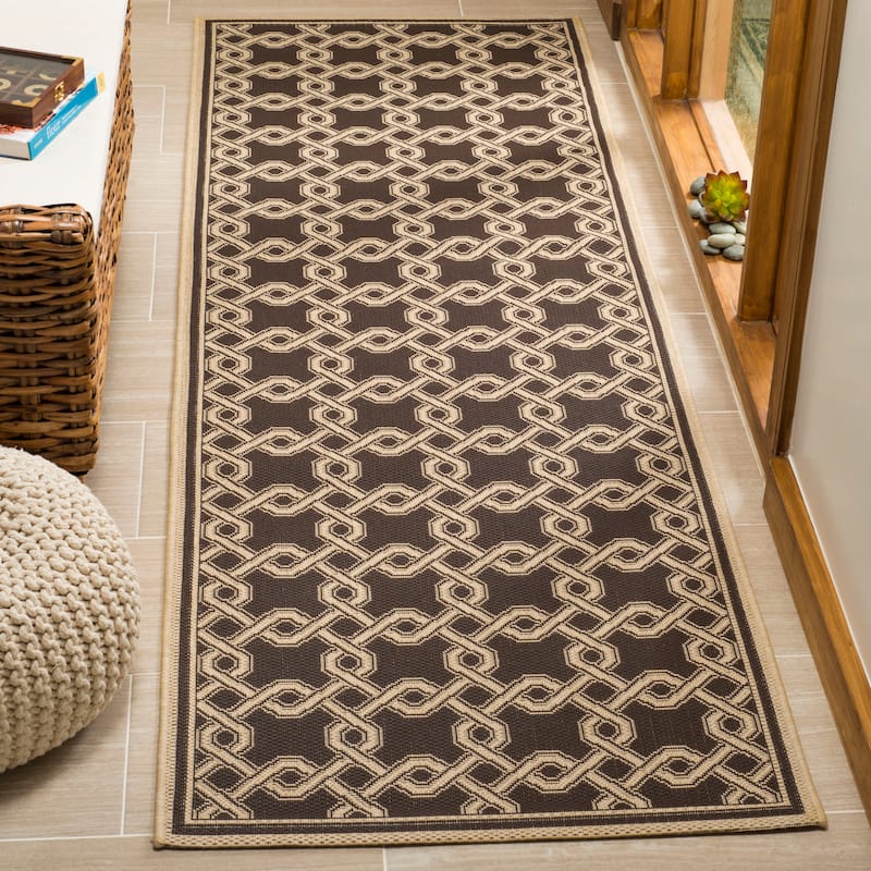 Martha Stewart by SAFAVIEH Ceca Indoor/ Outdoor Waterproof Rug - 2'7" x 8'2" Runner - Chocolate/Cream