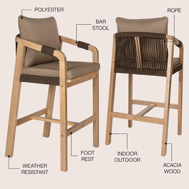 Outdoor Bar Stool with Cushions & Armrests, (Set of 2) by JONATHAN Y