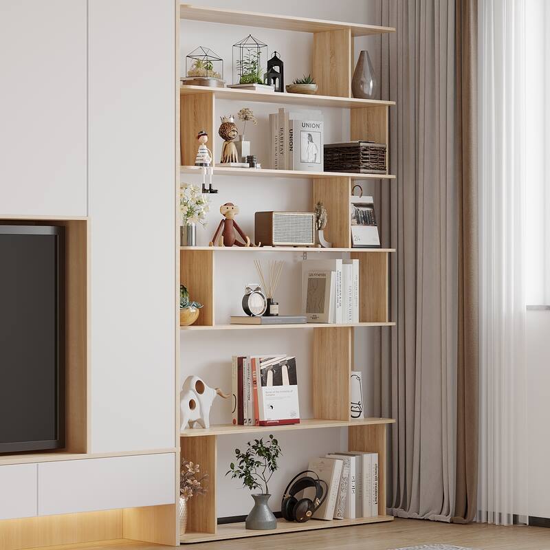 81.9"H Bookshelf Free Combination Shelf Creative Bookcase Bathroom - Rectangle - Oak