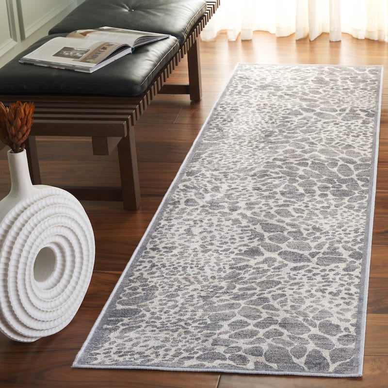 SAFAVIEH Atlas Altina Traditional Oriental Viscose Rug - 2'2" x 8' Runner - Ivory/Grey